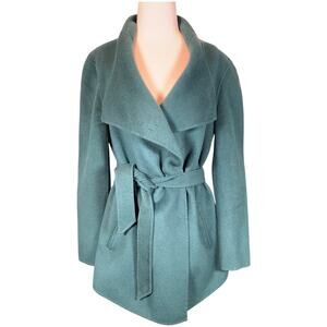 J.JILL Womens Wool & Angora Rabit Hair Blend Wrap Coat Belted Teal Green Medium